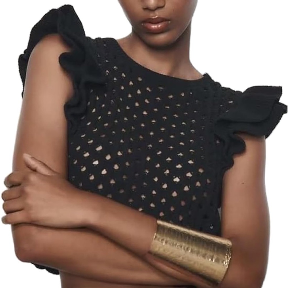 🔸NWT🔸Zara Chenille Ruffled Sleeve Knit Top - Picture 6 of 8